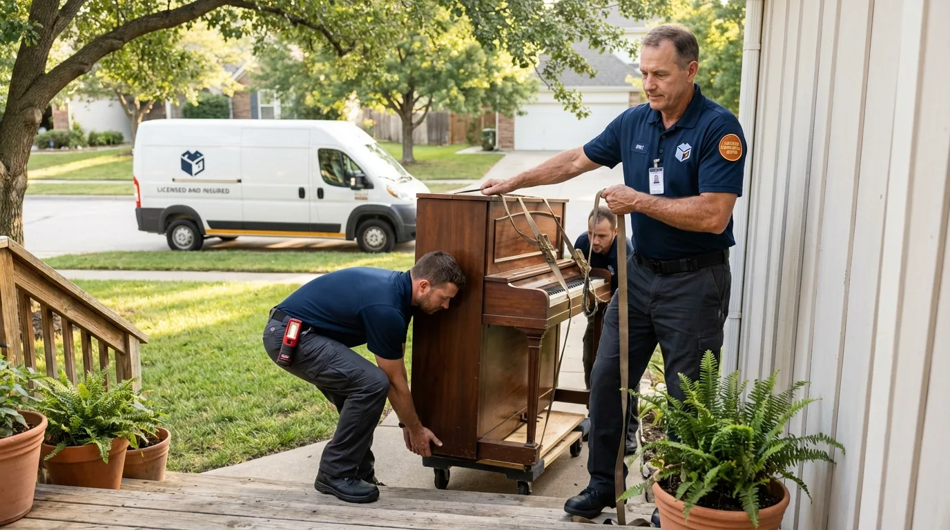 Licensed piano movers securing grand piano in Pelham, AL